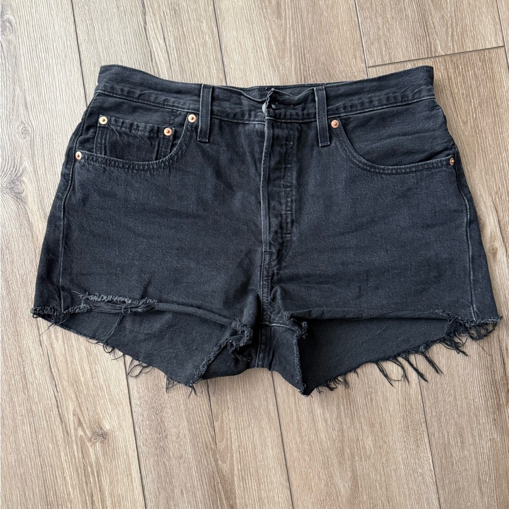 Levi 501s Black Frayed Hem Denim Shorts